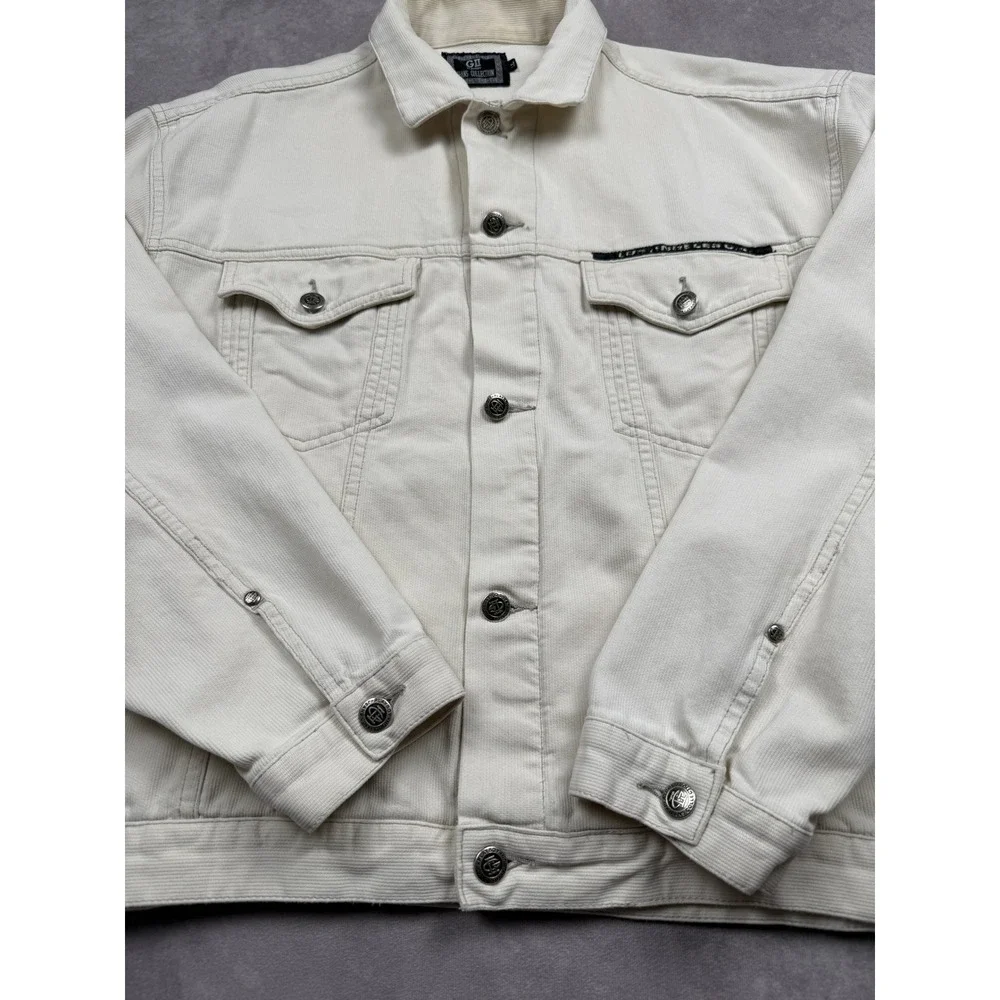 VTG GII Playboy Jeans Collection Men LL Cream Corduroy Trucker Jacket Y2K Casual